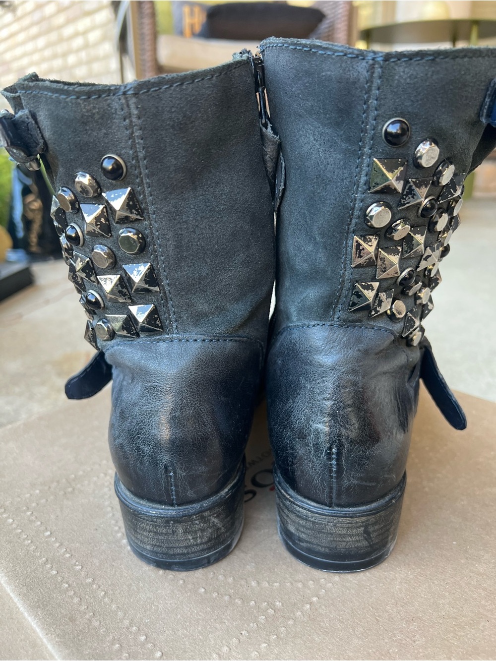 Umbré Dark Navy Studded Leather Ankle Boots - Picture 4 of 4
